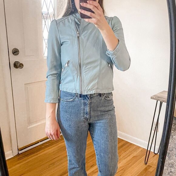 Rebecca Taylor Garment-Washed Leather Moto Jacket in Ocean Dusk - Picture 10 of 10